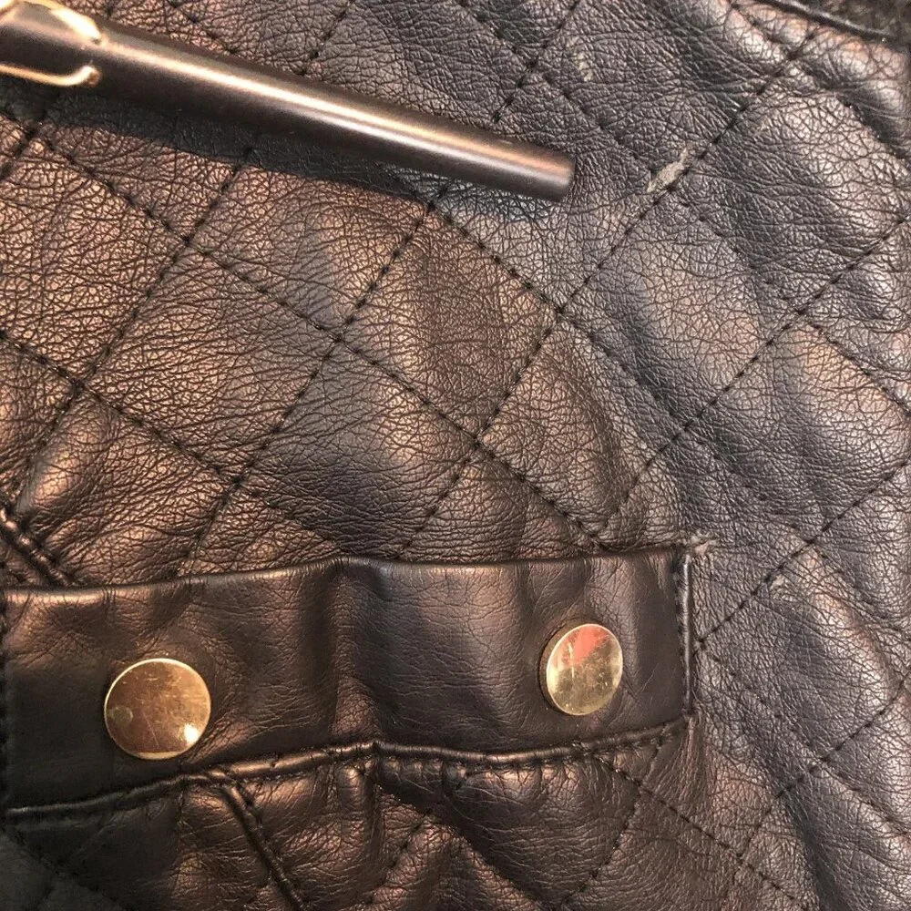 Members Only Womens Zip Front Moto Jacket Small Black Gold Tone Chain Link FLAWS - Picture 11 of 13